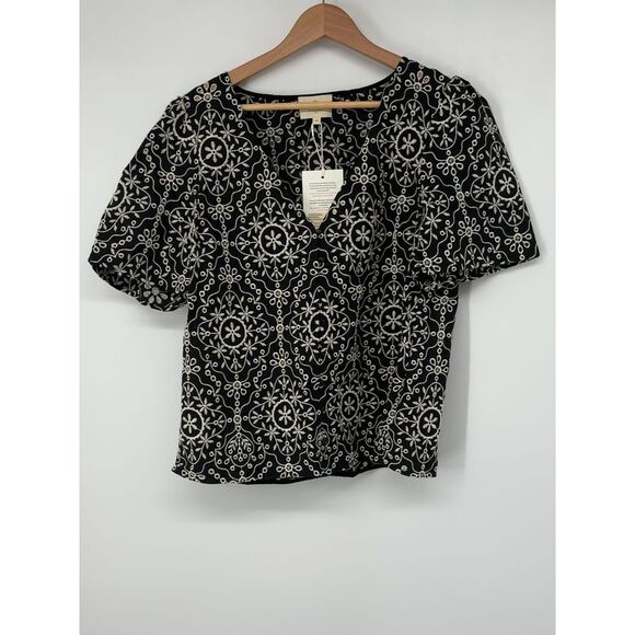 Sezane Tops - Sezane Black and White Floral Blouse